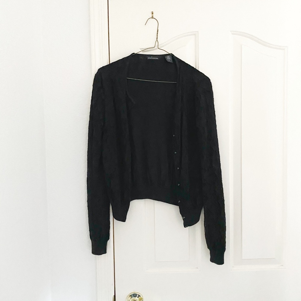 Vintage Moda International Black Lace Button Up Cardigan